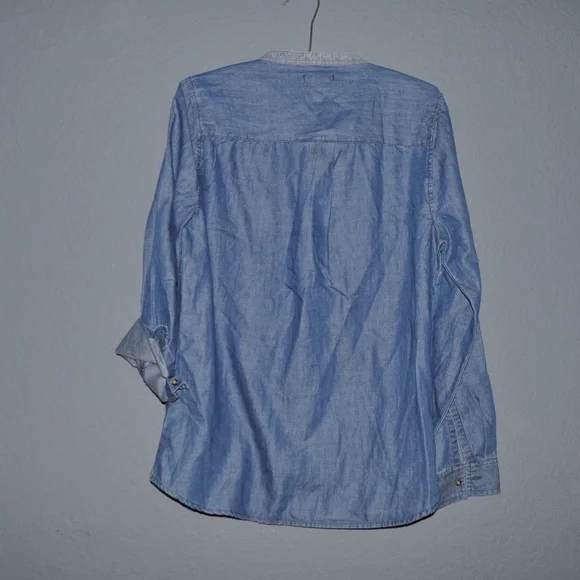 GAP Blue Mixed Chambray Split-Neck Popover Tunic Top sz M NEW Women's Blouse - Picture 3 of 8
